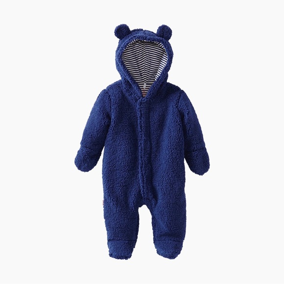 MAGNETIC ME baby bear fleece bunting winter jacket navy blue size 9-12 months